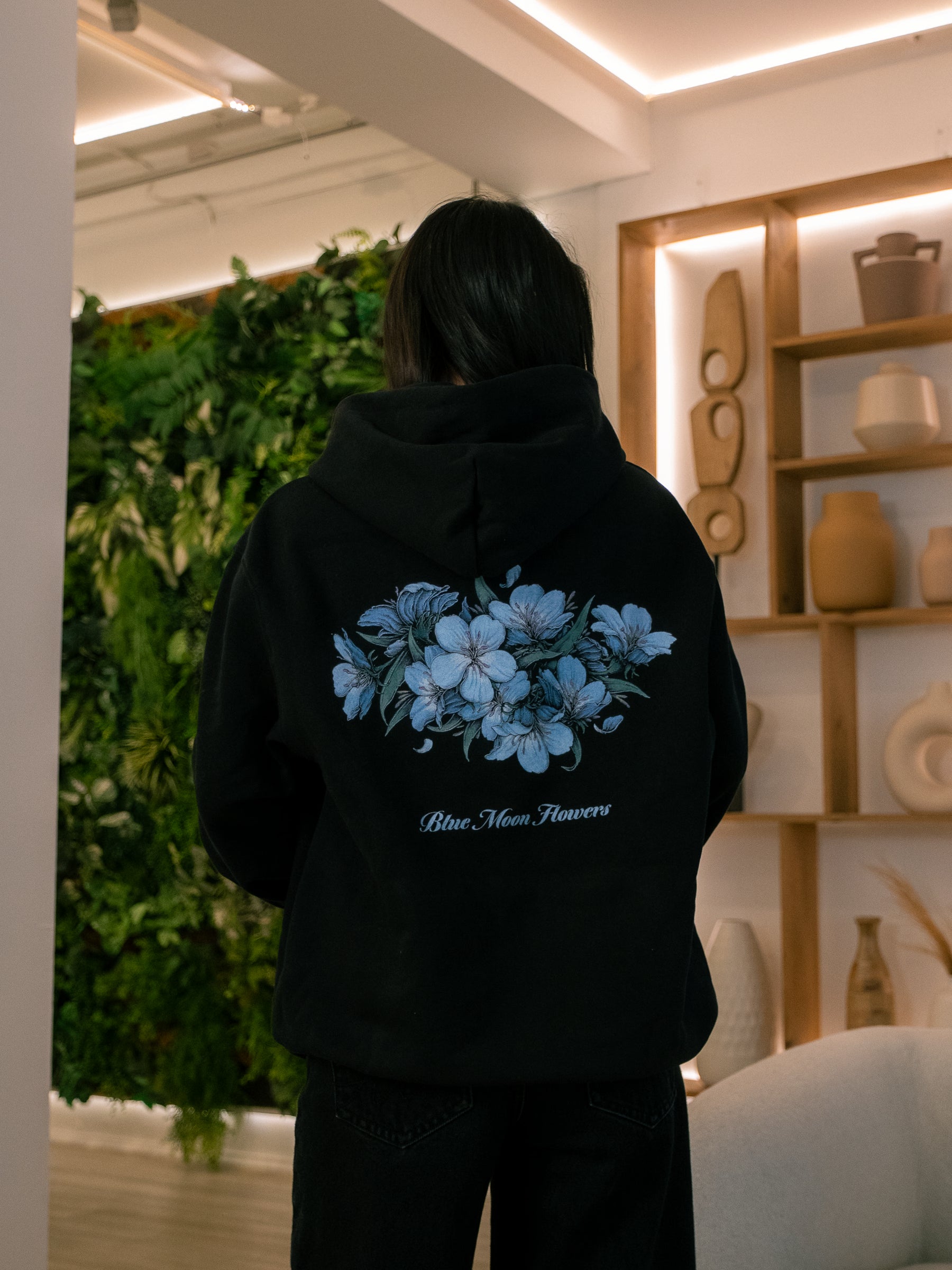 Blue Moon Flowers Box Hoodie - Black