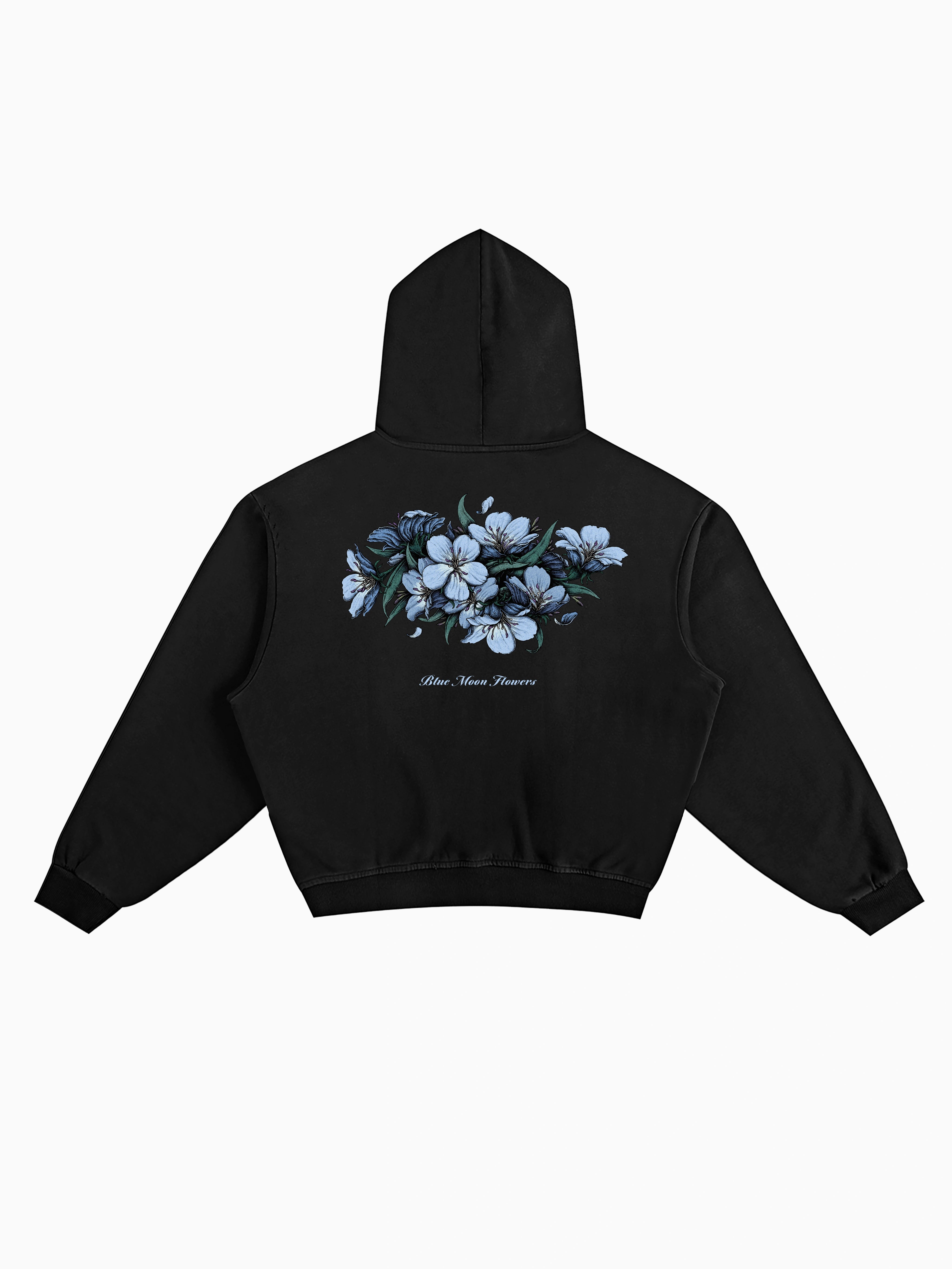Blue Moon Flowers Box Hoodie - Black
