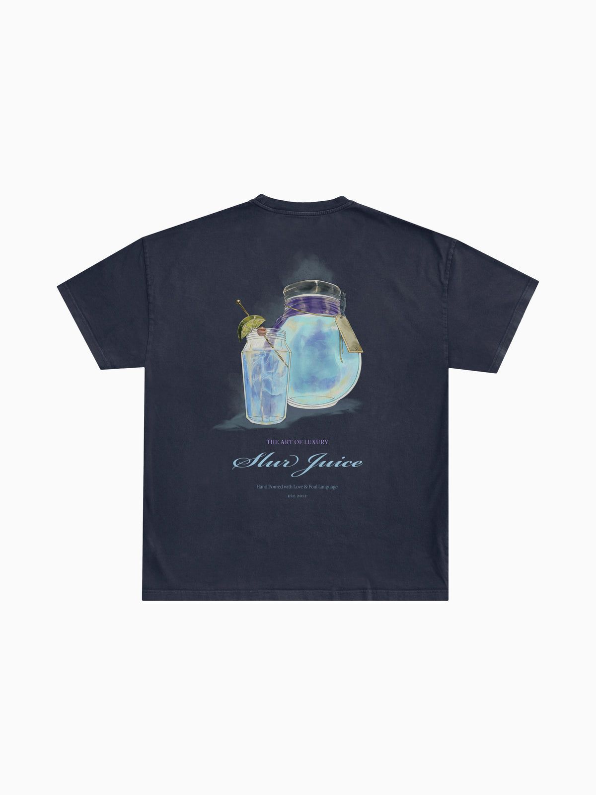 Slur Juice Tee - Navy (back mockup)