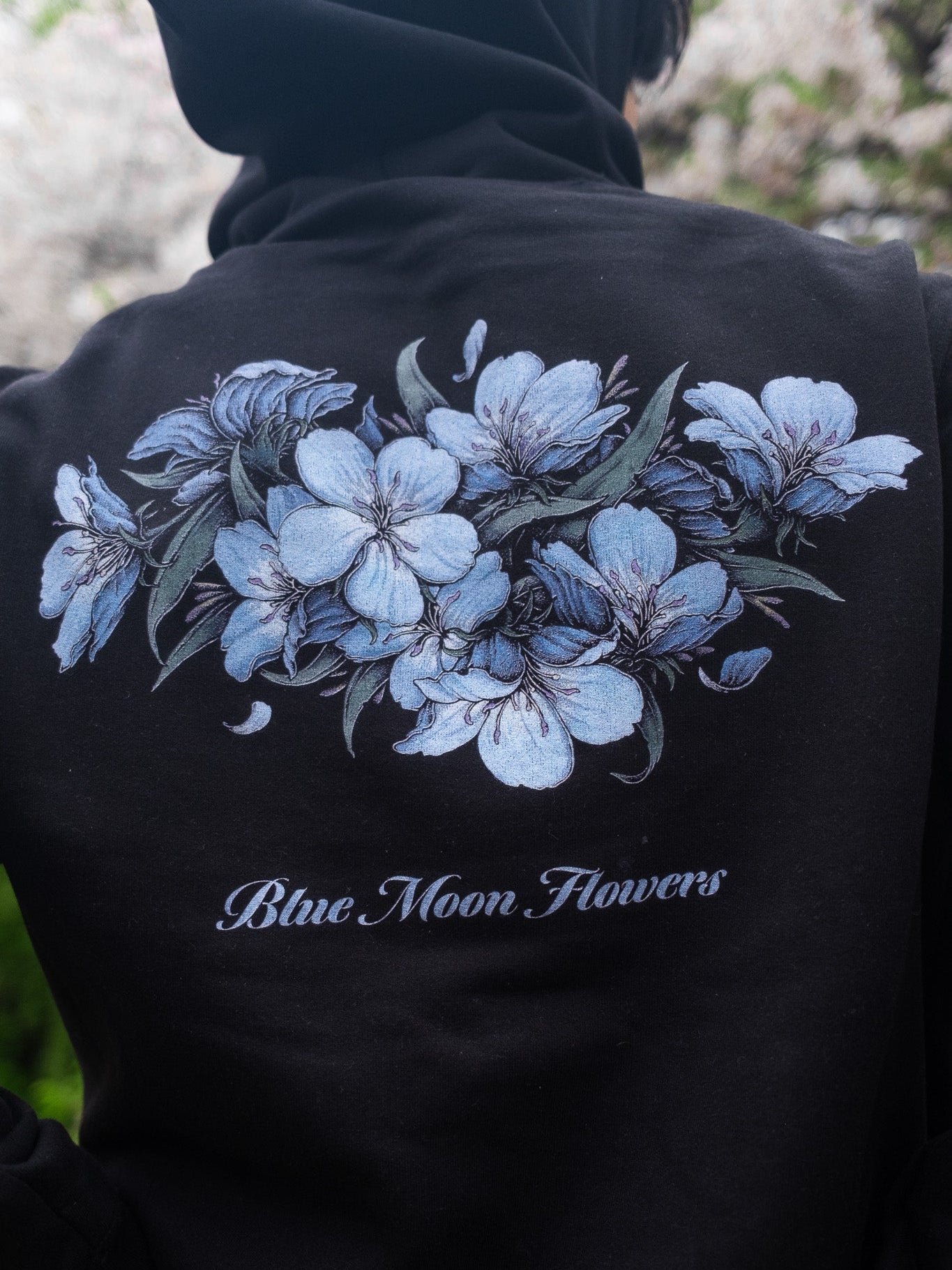 Blue Moon Flowers Box Hoodie - Black