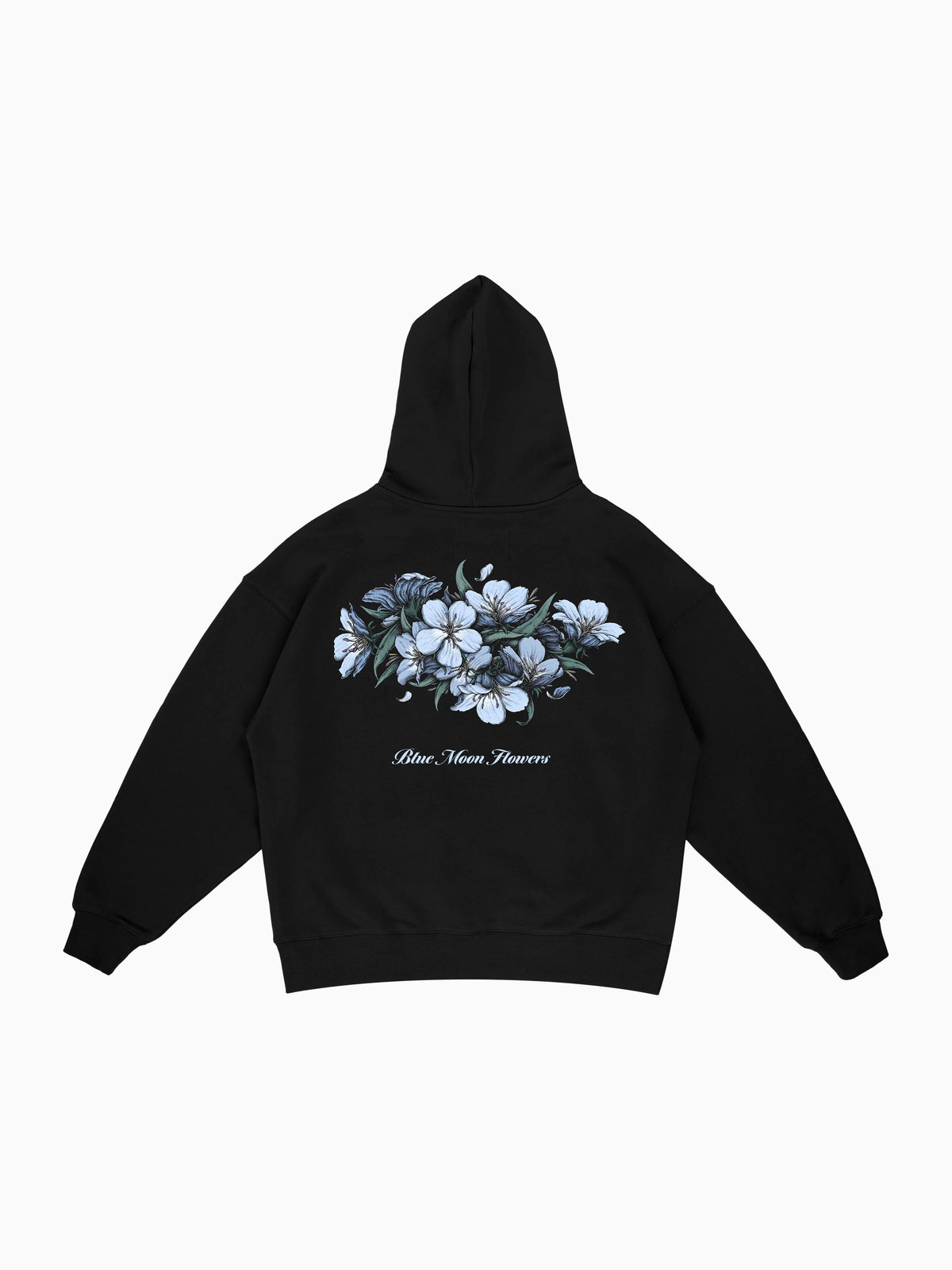 Blue Moon Flowers Hoodie - Black (back mockup)