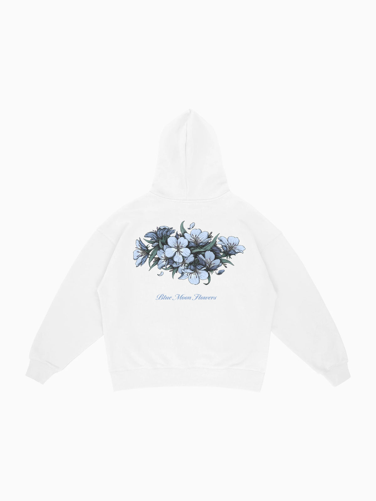 Blue Moon Flowers Hoodie - White (back mockup)