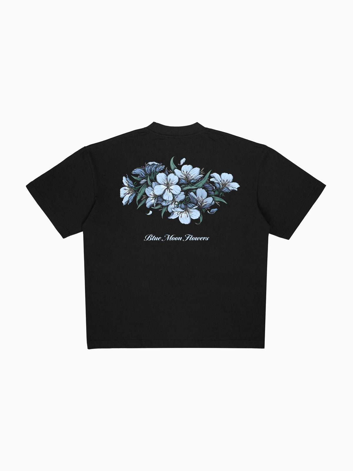 Blue Moon Flowers Tee - Black (back mockup)