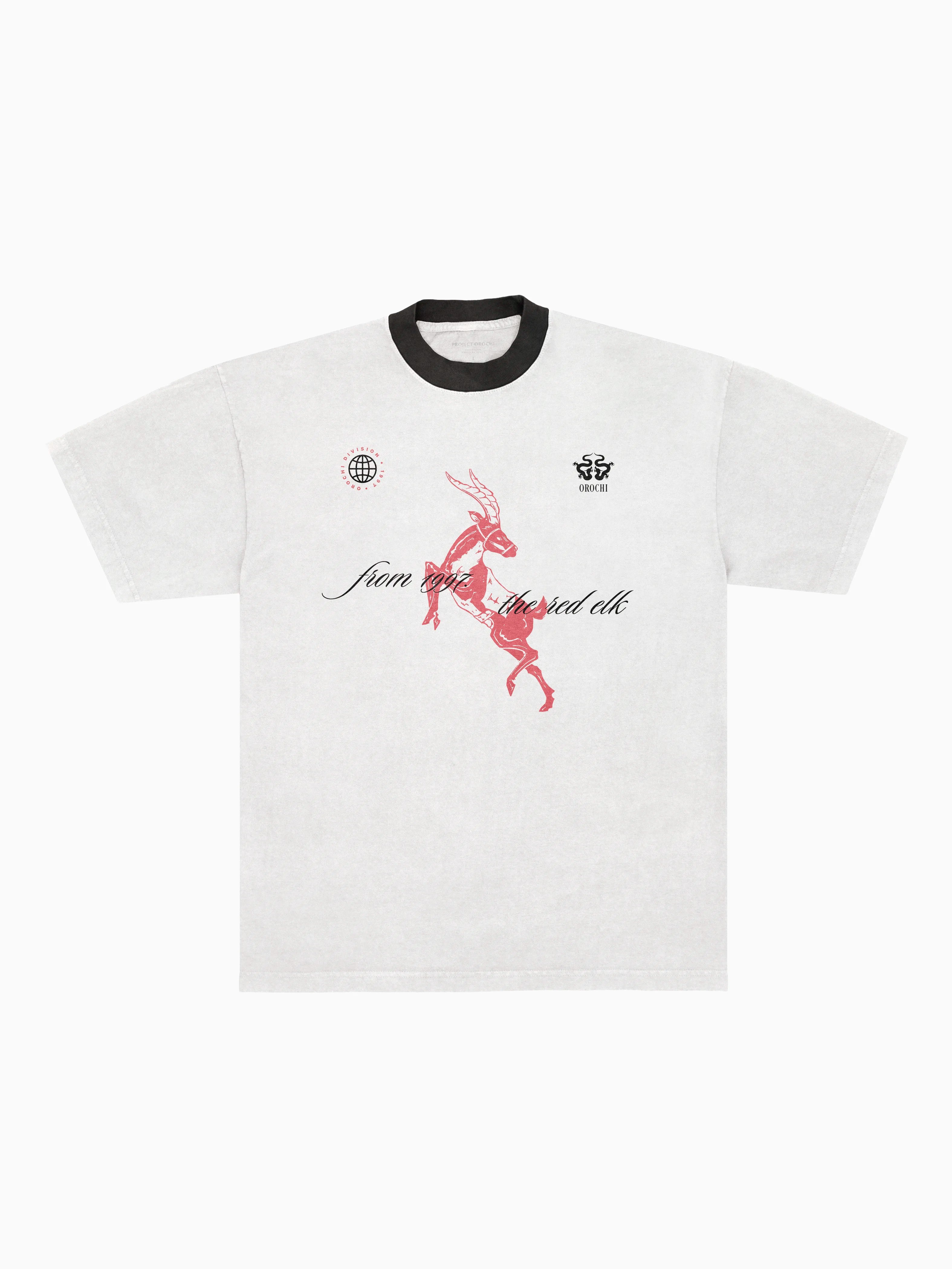 Red Elk Ringer Tee - White